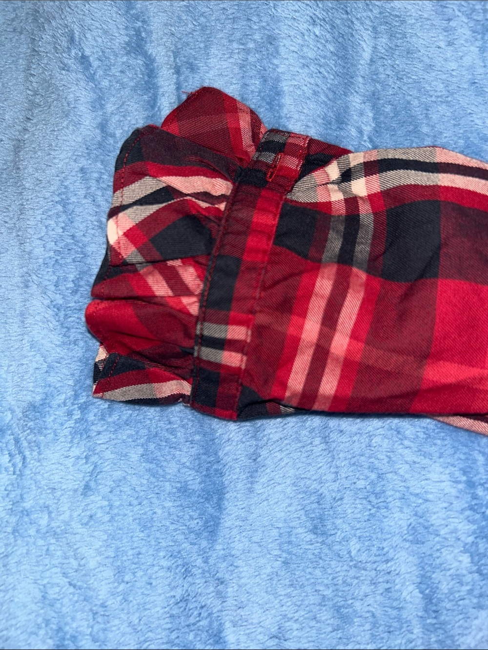 Chaps Red Black Plaid Ruffle-Front Button Down Top S - Picture 4 of 4